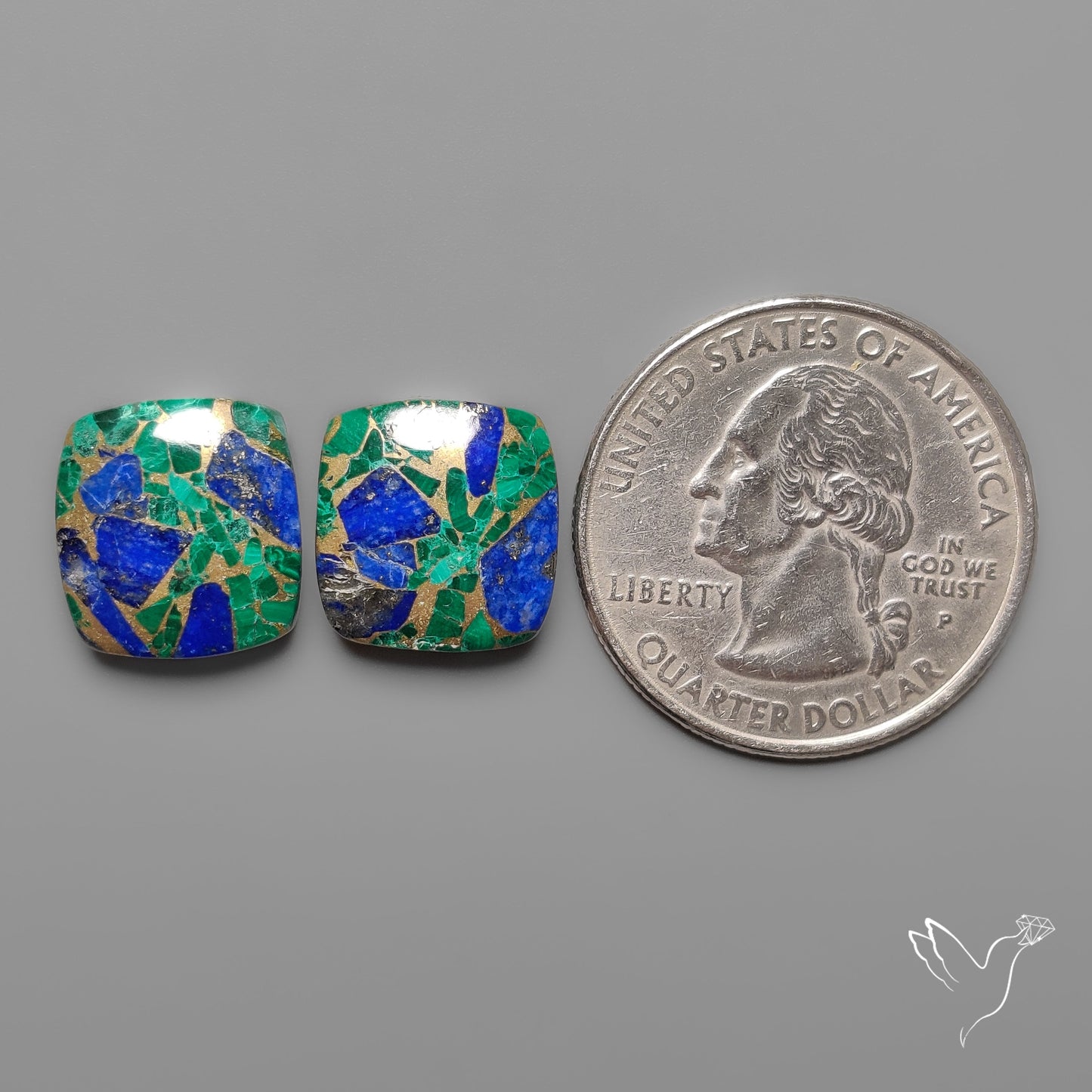 Compressed Azurite Malachite Mohave Cabochons Pair