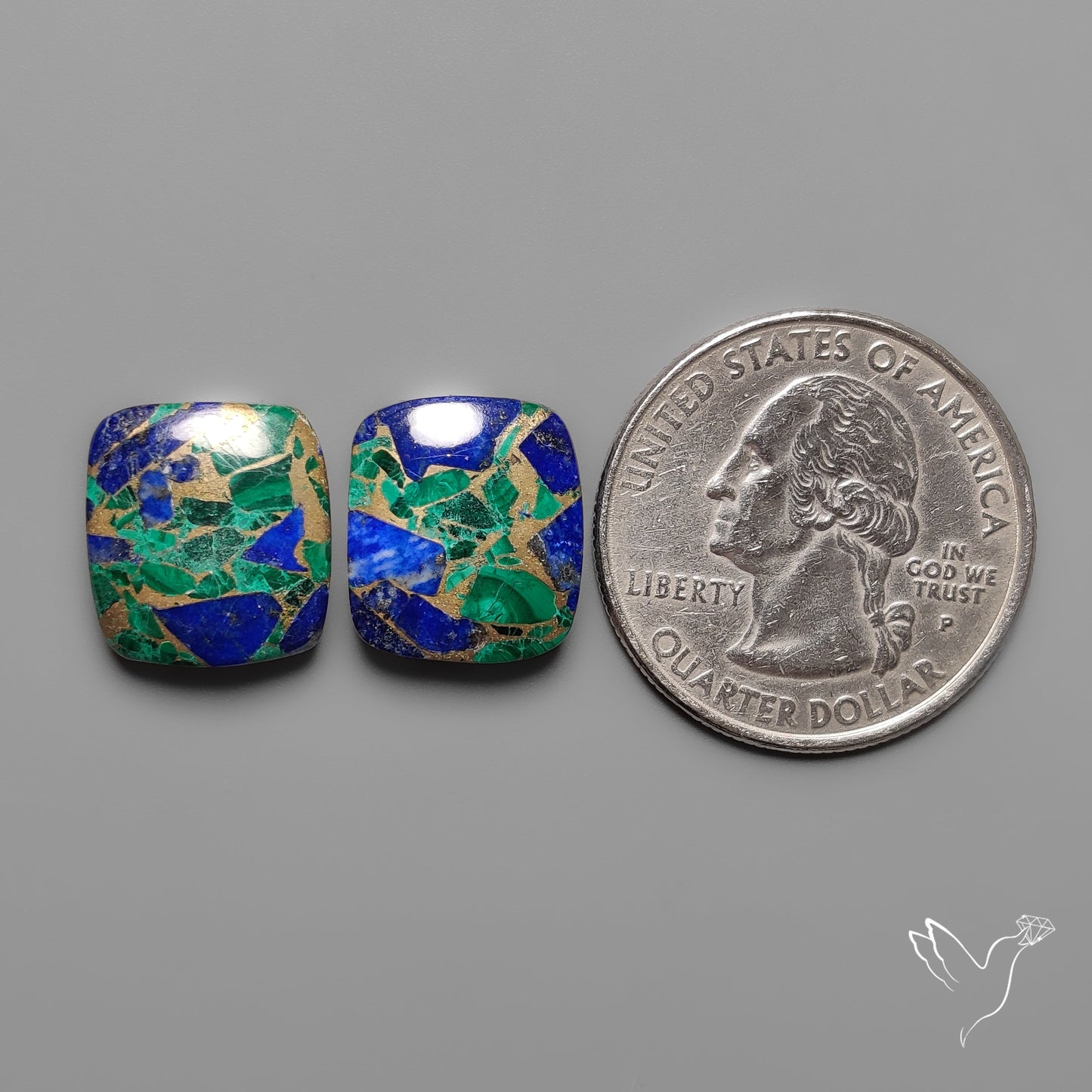 Compressed Azurite Malachite Mohave Cabochons Pair