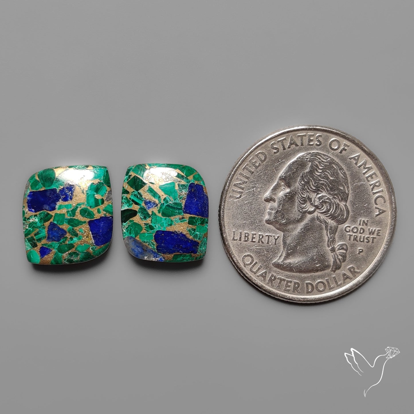 Compressed Azurite Malachite Mohave Cabochons Pair