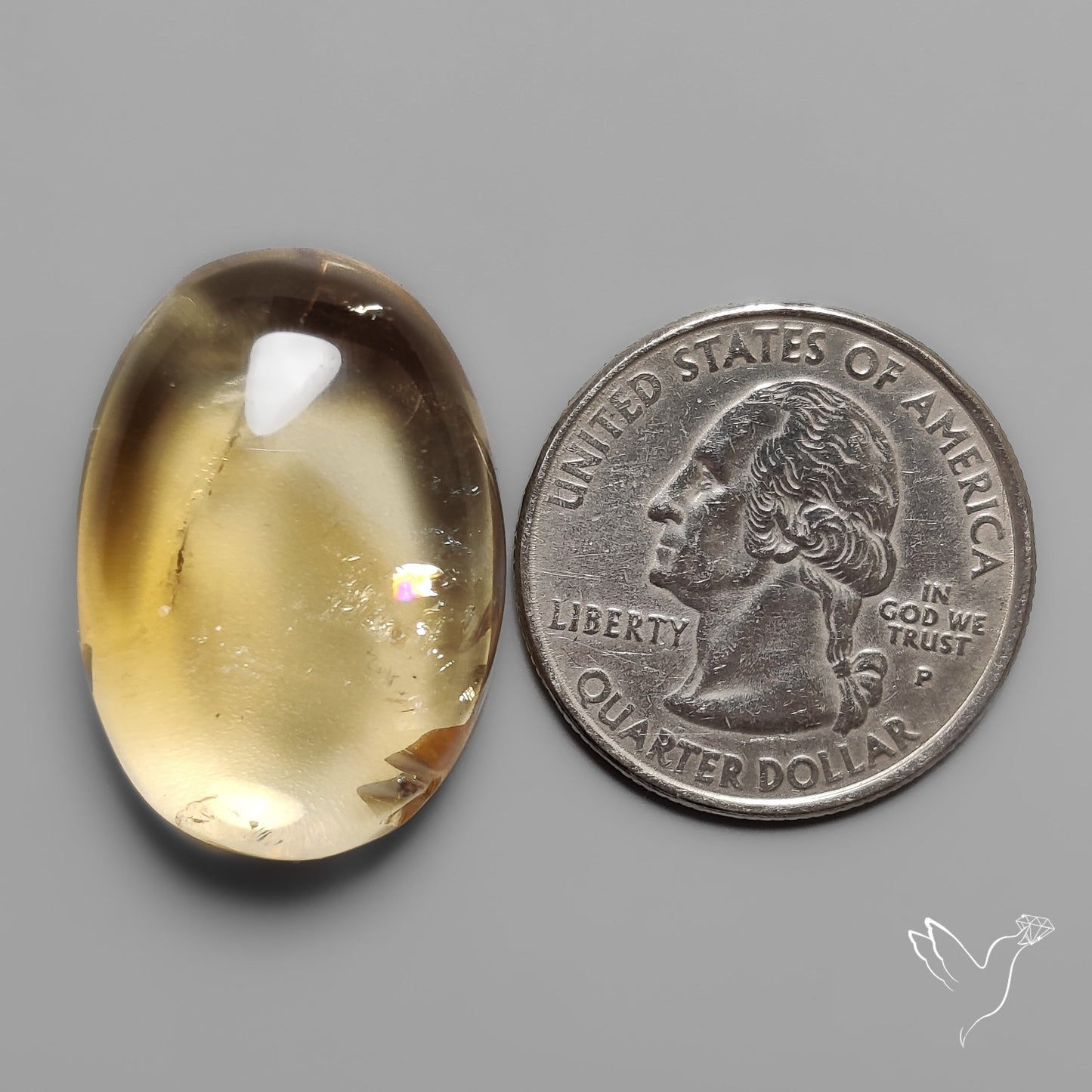 Large Gem Citrine Cabochon with Rainbow Inclusion