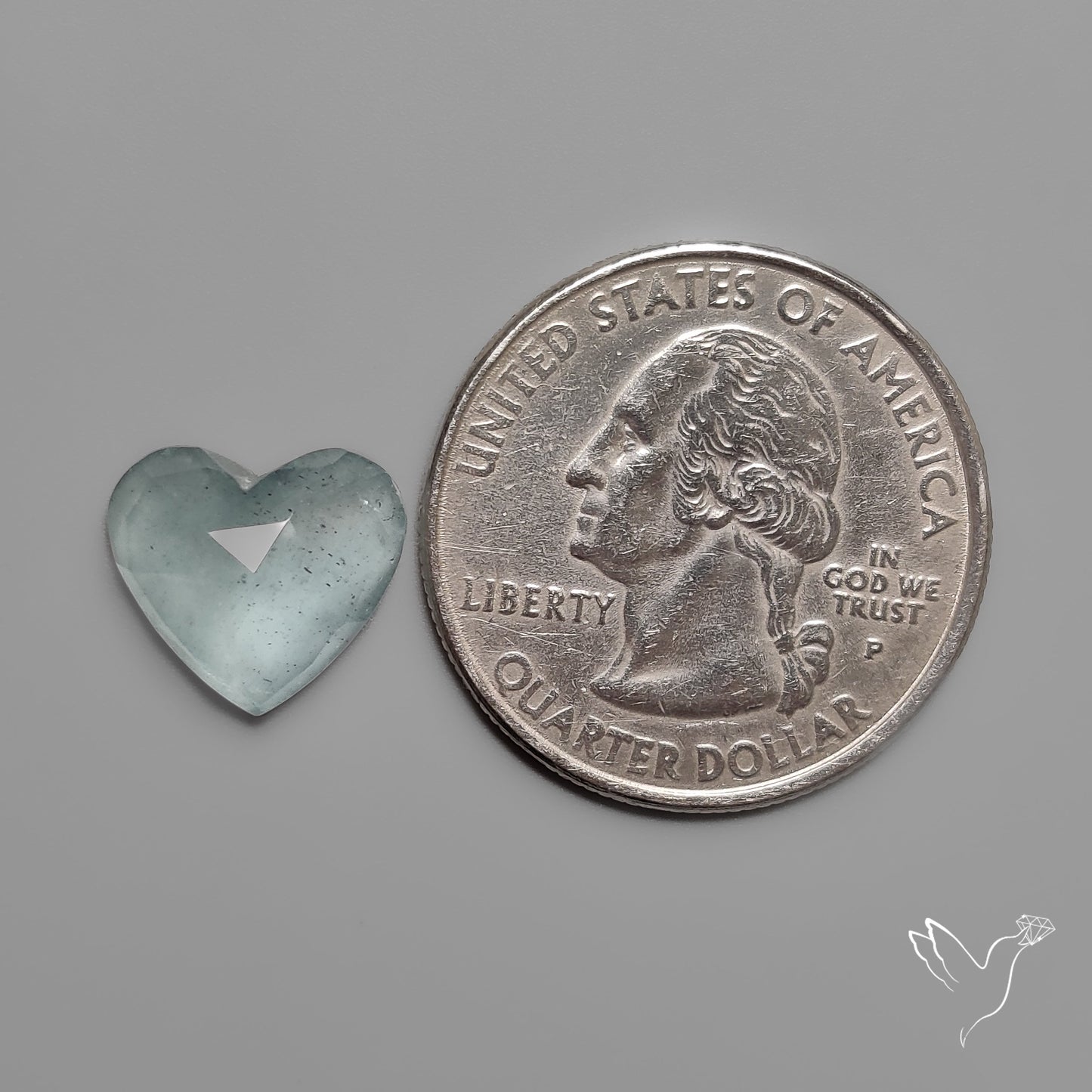 Moss Aquamarine Rose Cut Heart Carving