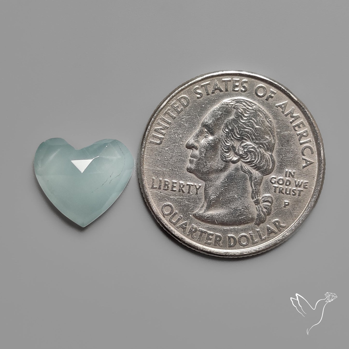 Moss Aquamarine Rose Cut Heart Carving