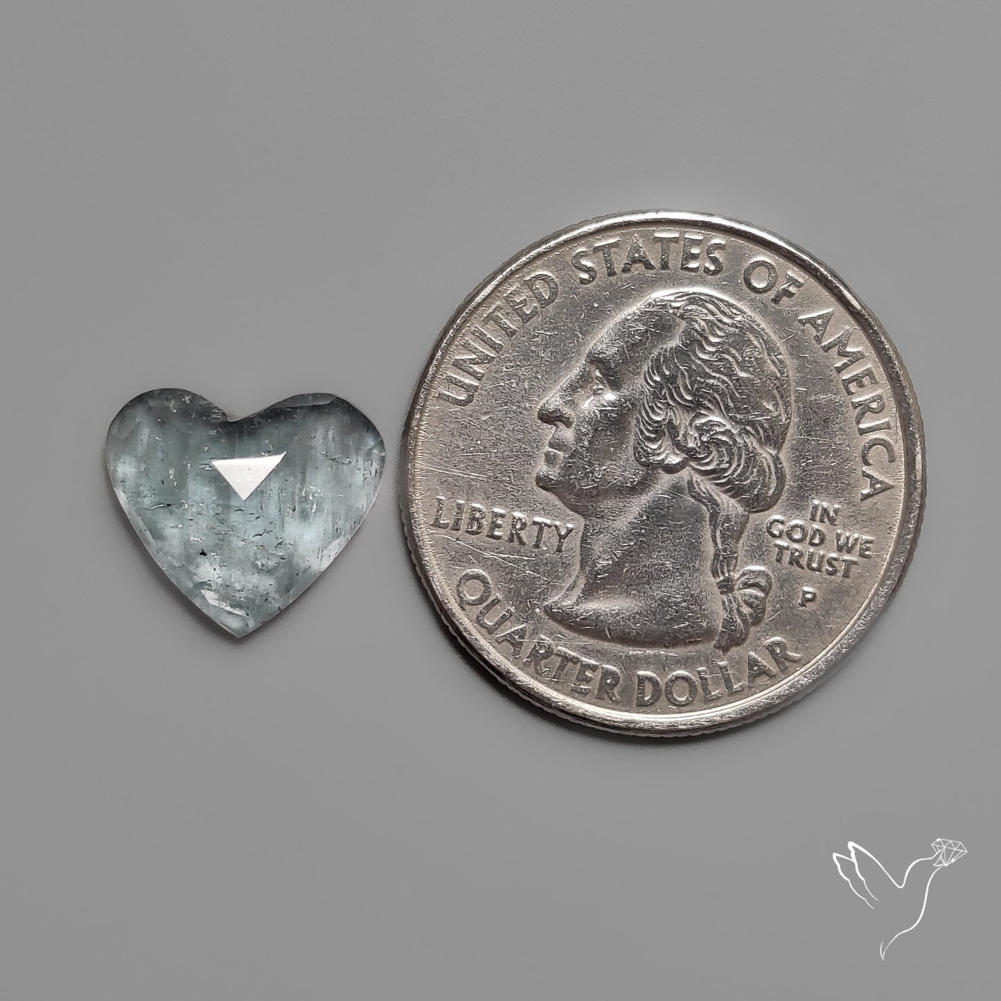 Moss Aquamarine Rose Cut Heart Carving