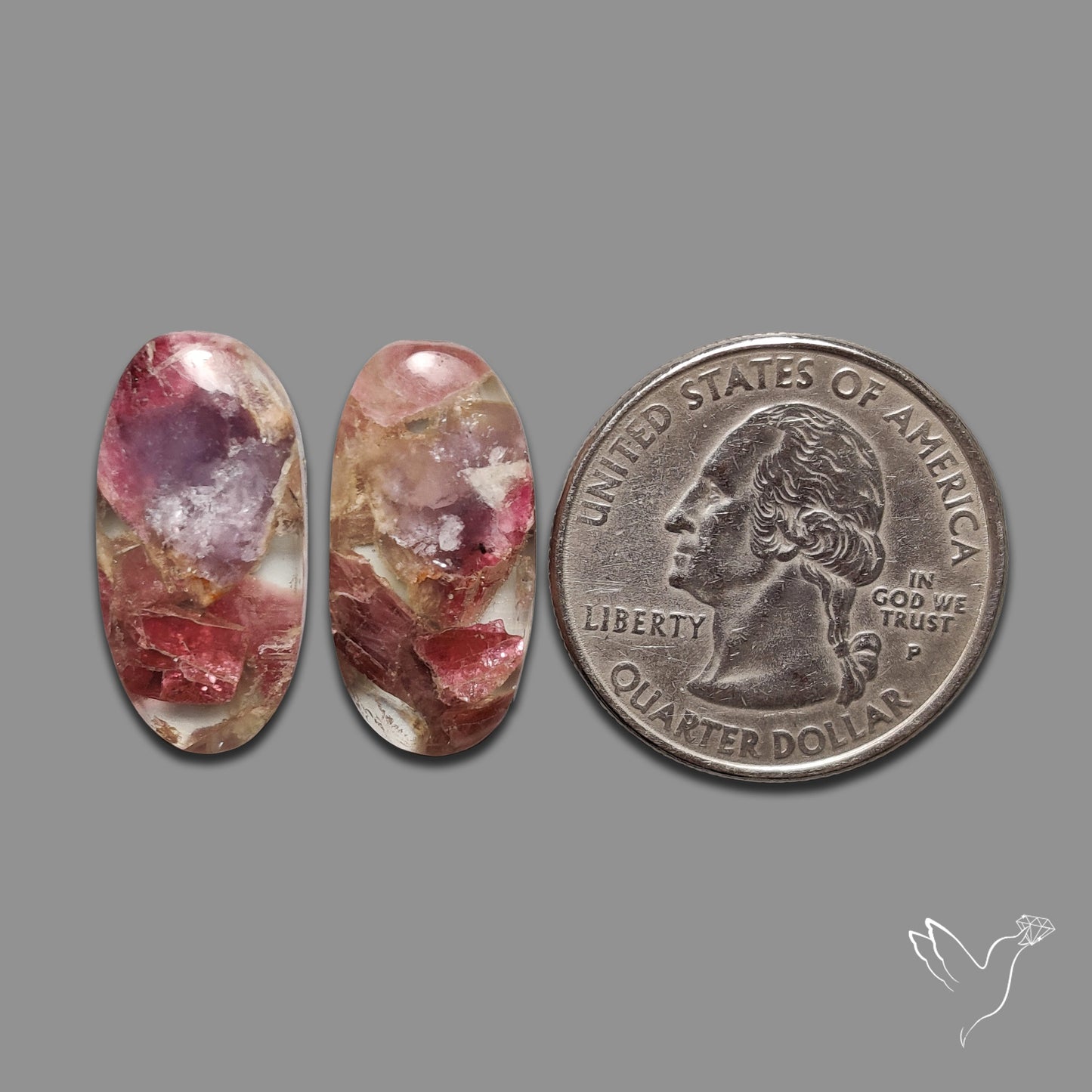 Pink Tourmaline Mosaic In Quartz Pair