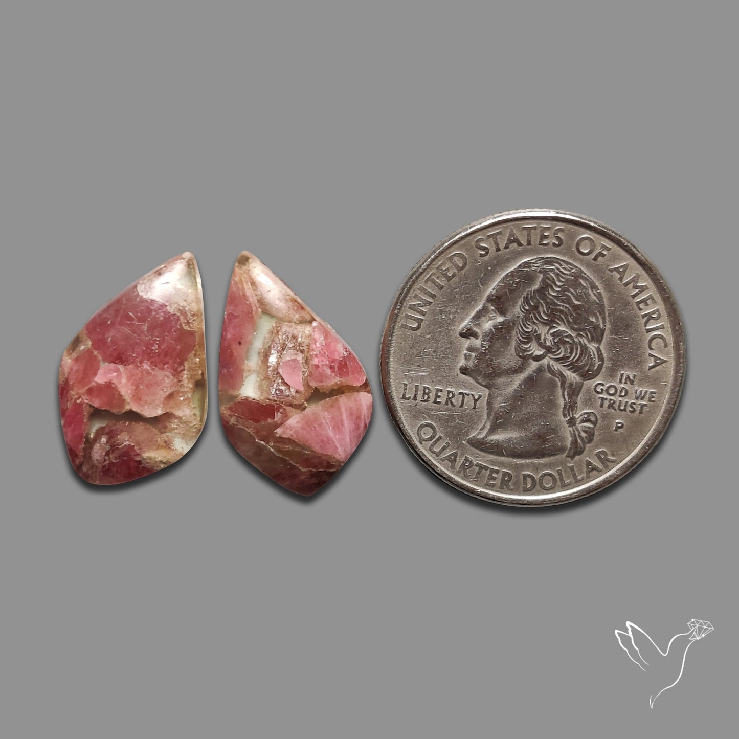 Pink Tourmaline Mosaic In Quartz Pair