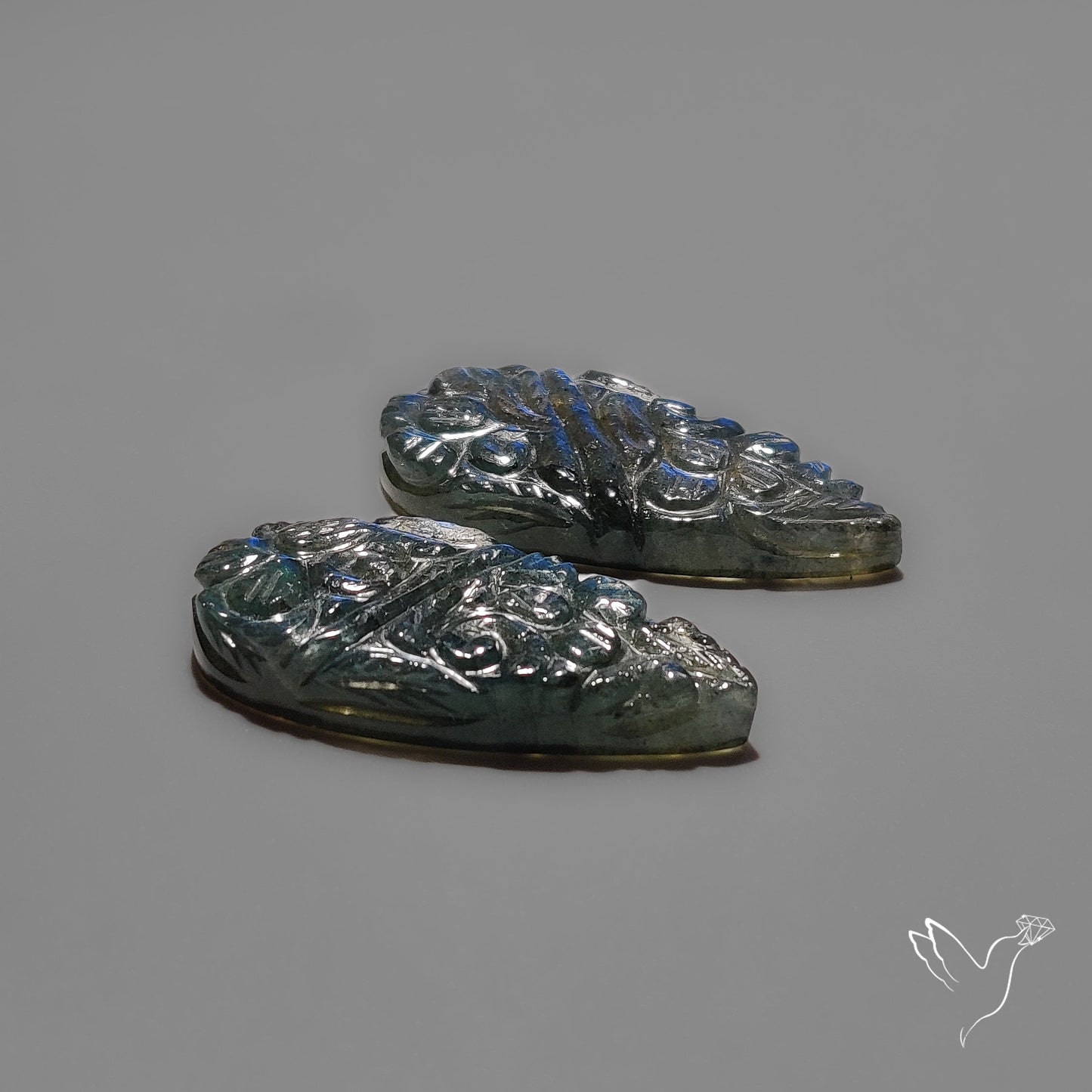 Blue Labradorite Mughal Carving Pair