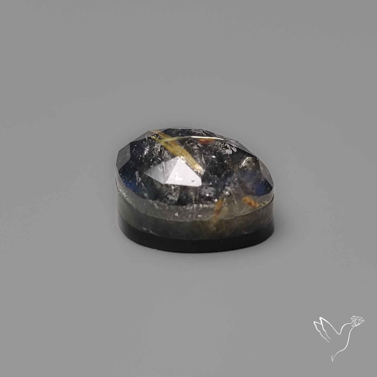 Rose Cut Golden Rutilated Quartz With Blue Labradorite Doublet