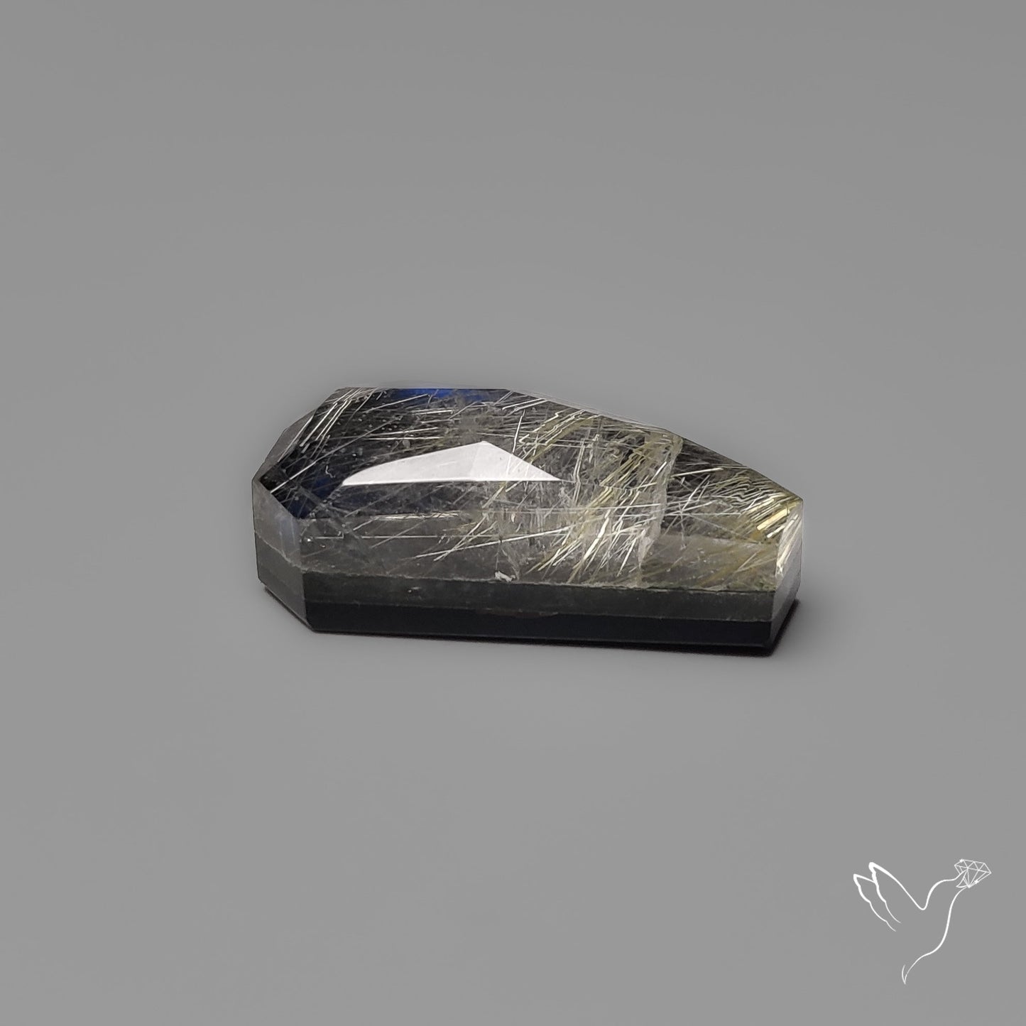 Rose Cut Golden Rutilated Quartz With Blue Labradorite Coffin Doublet