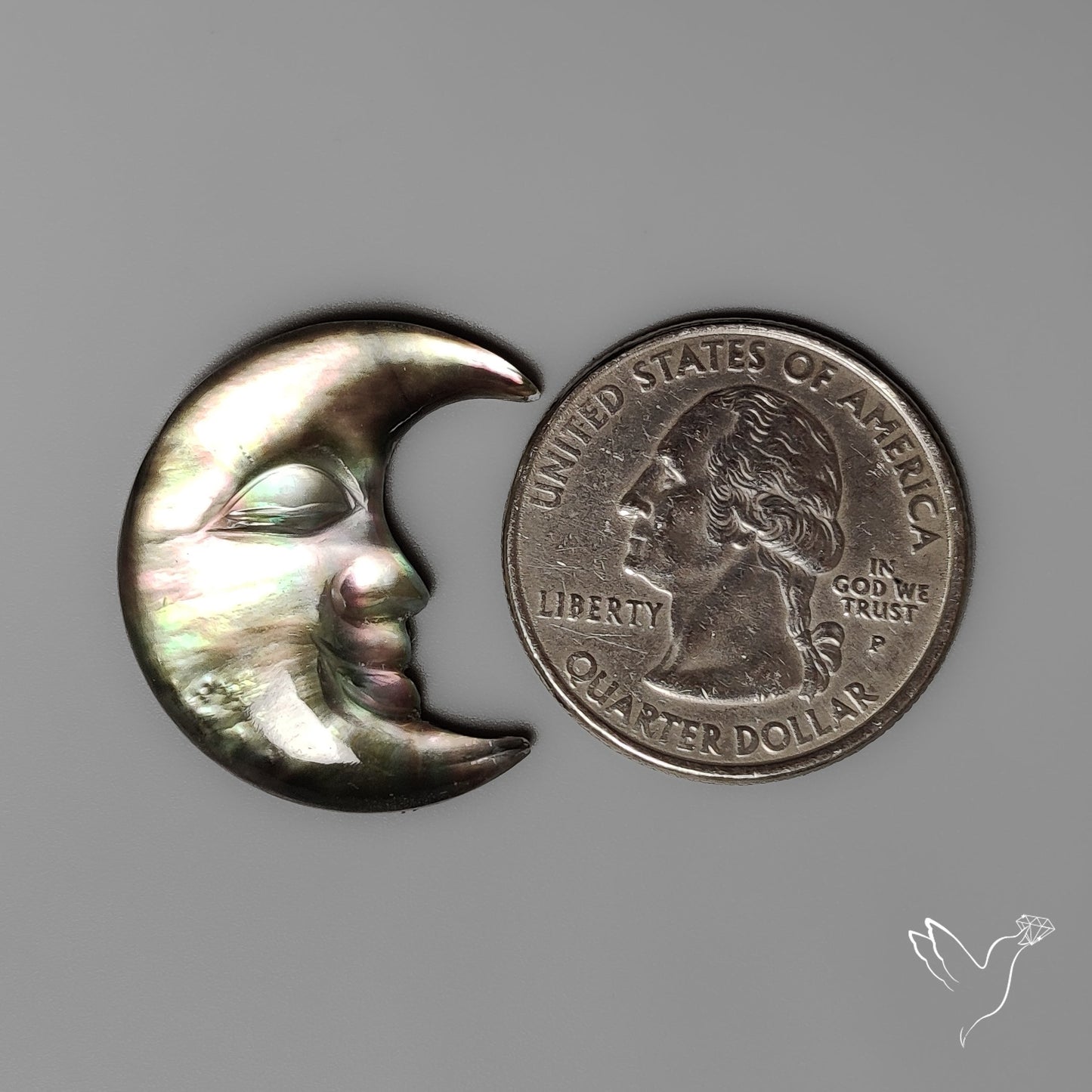 Black Mother Of Pearl Moonface Crescent Doublet Carving