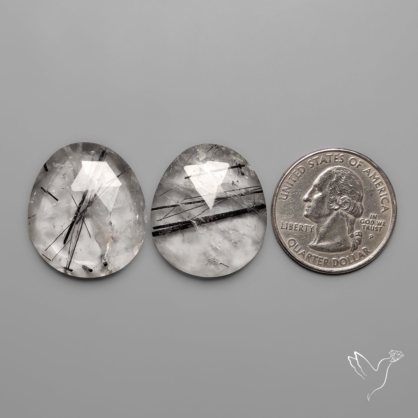 Rose Cut Black Tourmaline in Quartz Pair