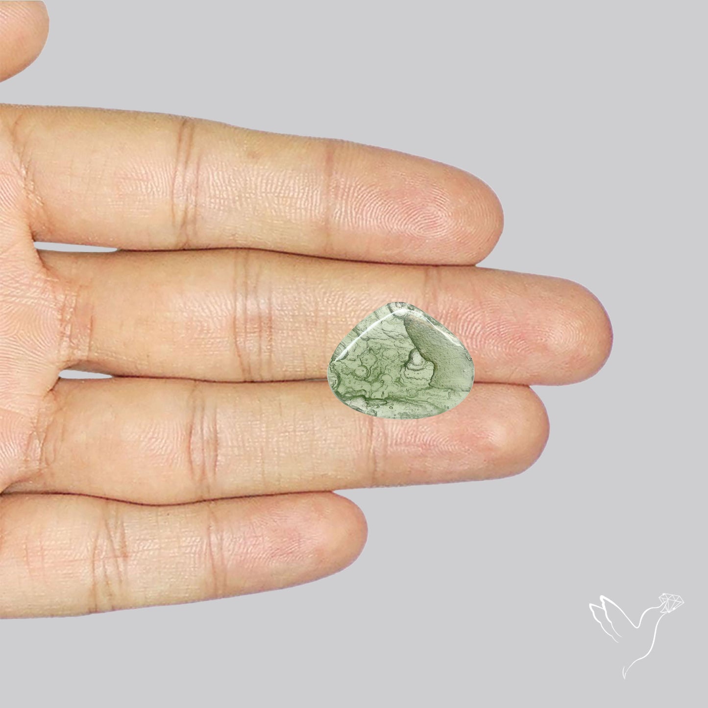 Moldavite Cabochon with Natural Raw Back