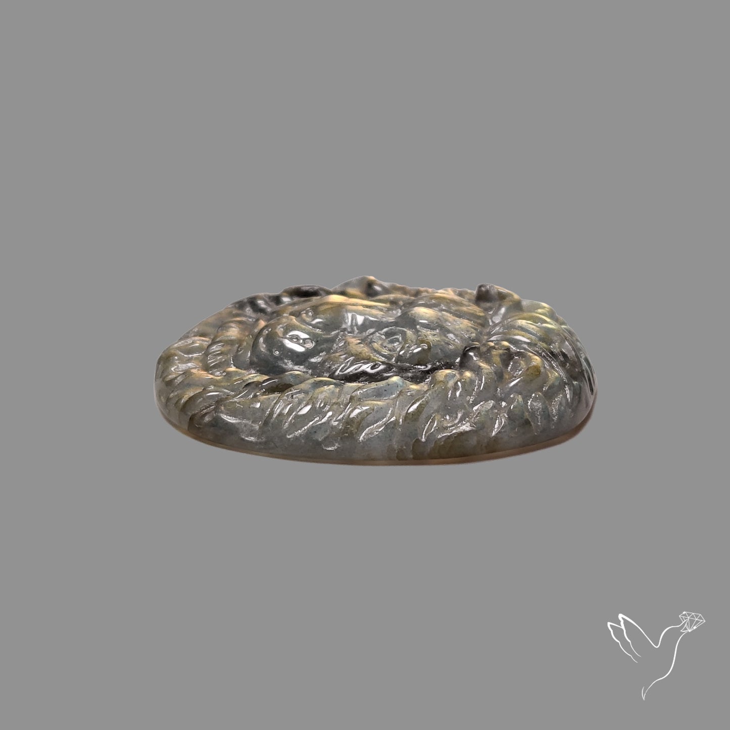 Golden Labradorites Lion Face Carving Precision Handcarved
