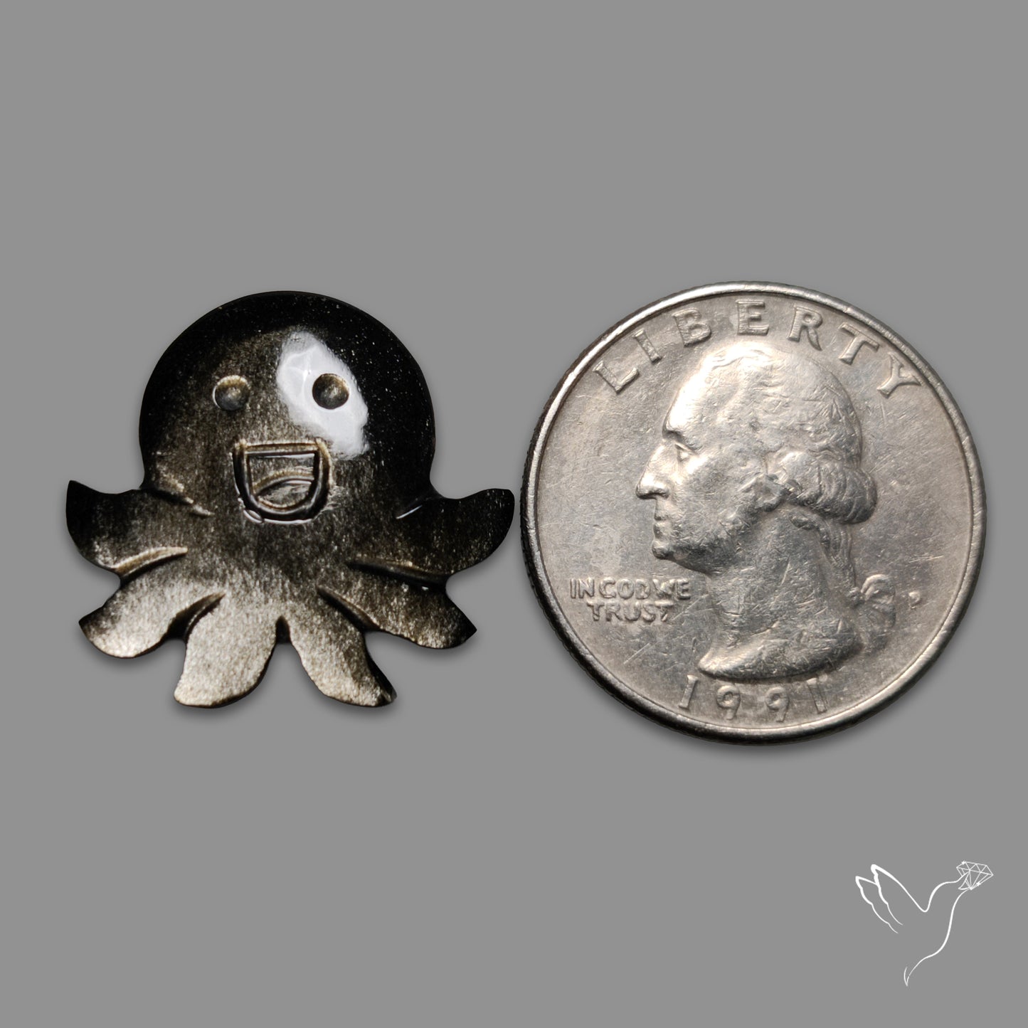 Silversheen Obsidian Happy Octopus Carving
