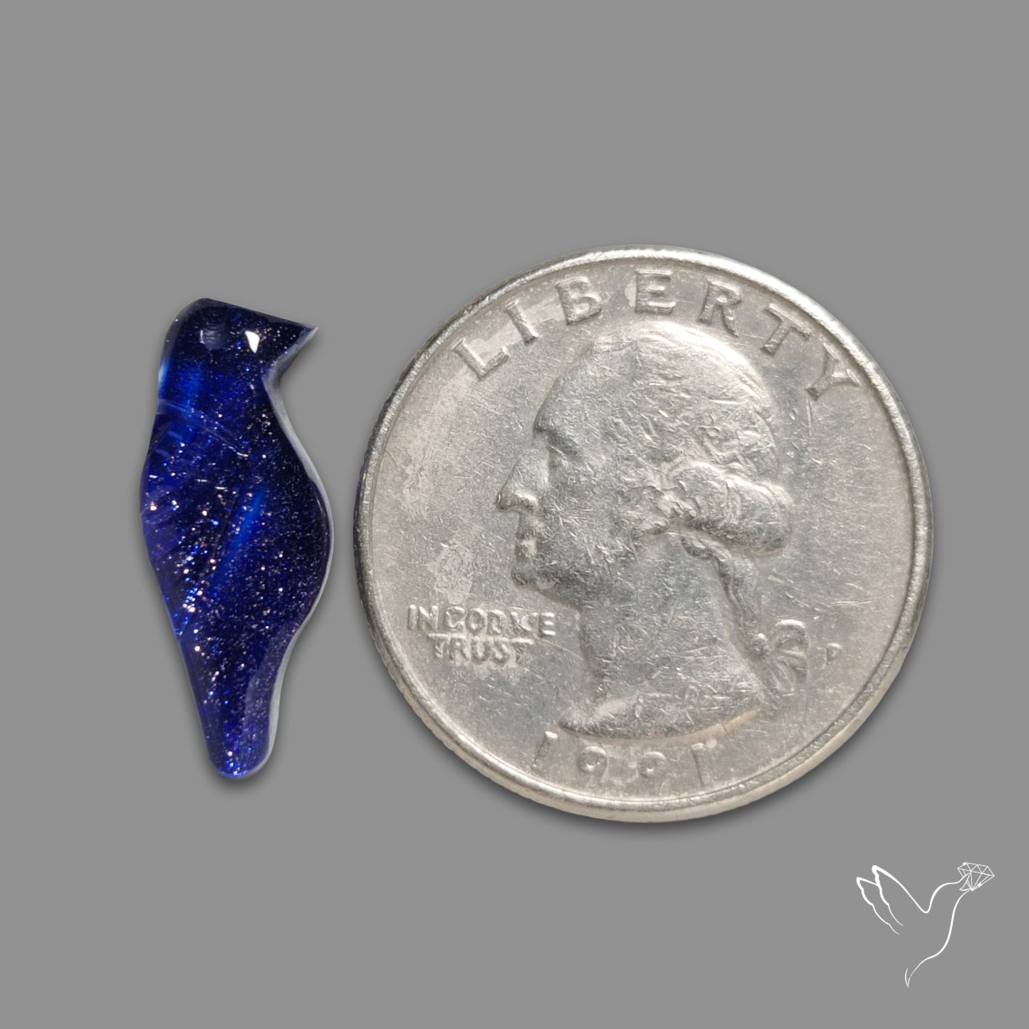 Blue Dichroic Glass Bird Carving