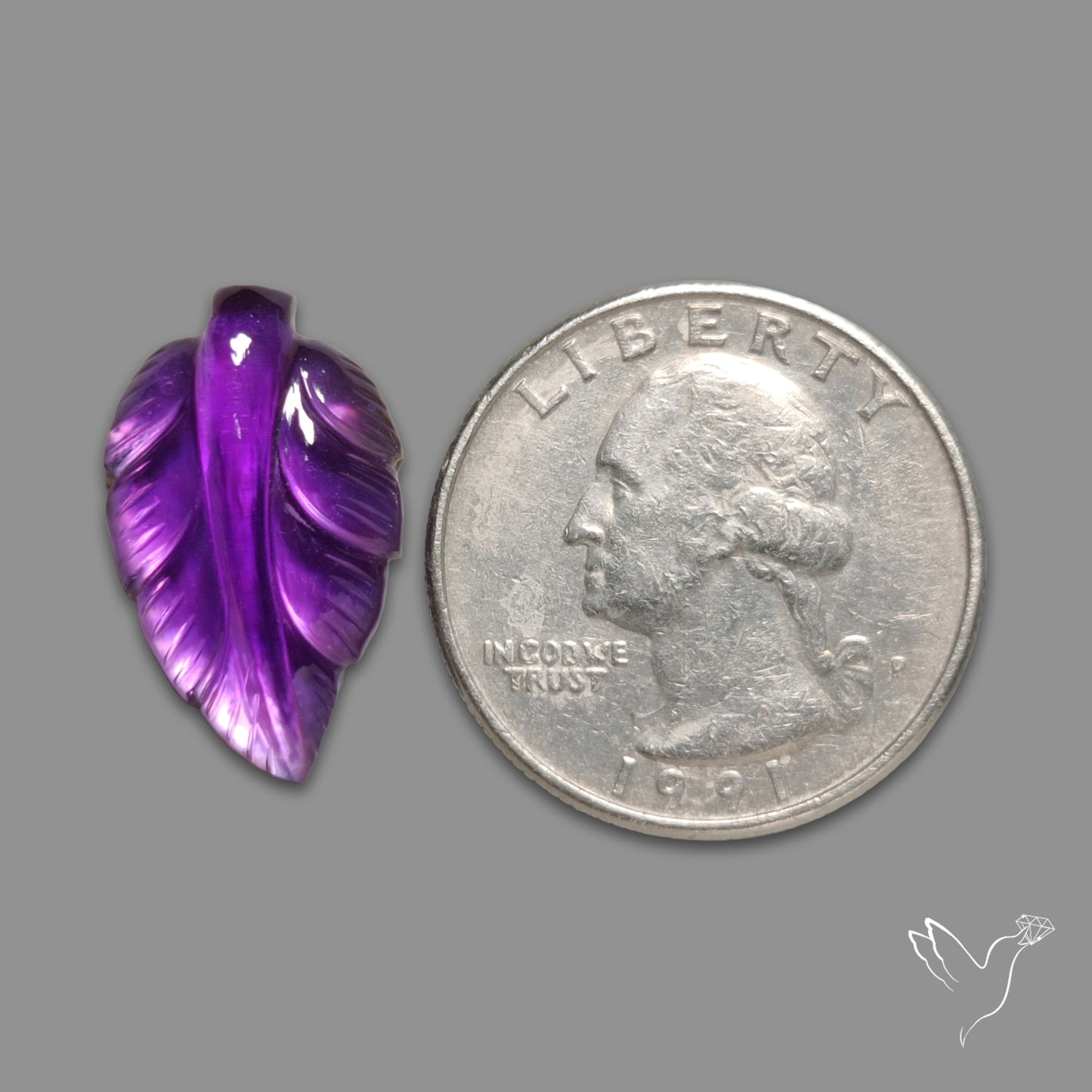 Rose Cut Amethyst With Mother Of Pearl Doublet Leaf Carving