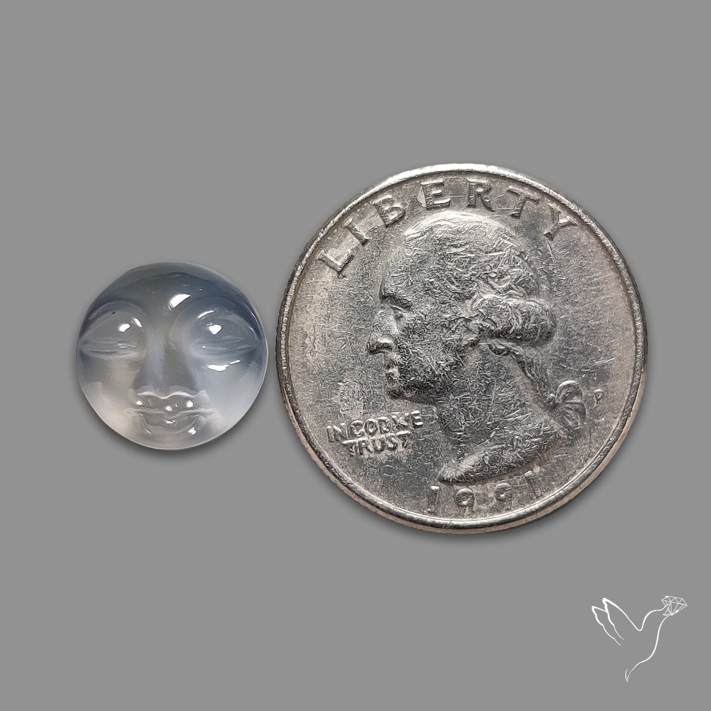Gem Blue Chalcedony Moonface Carving