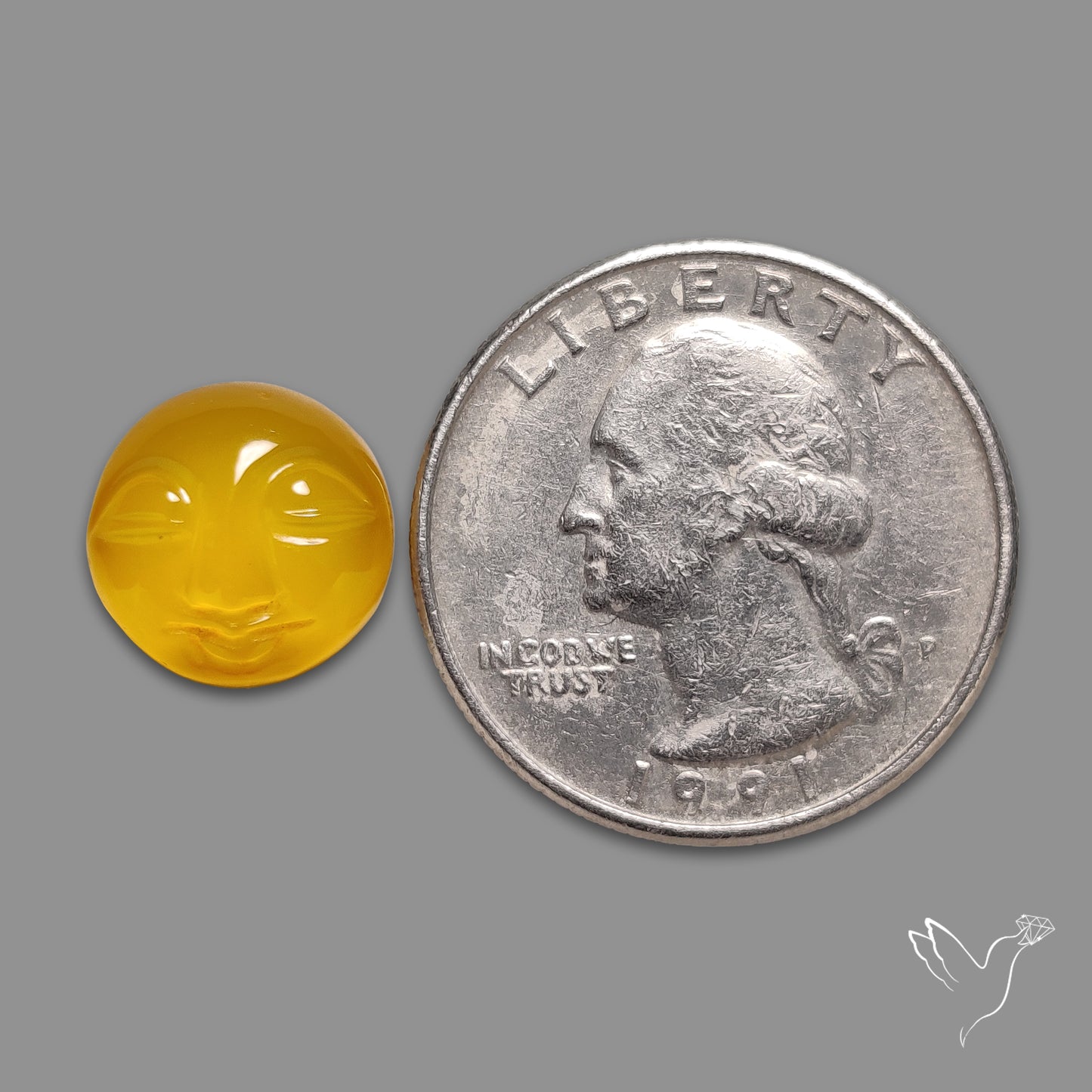 Yellow Chalcedony Moonface Carving