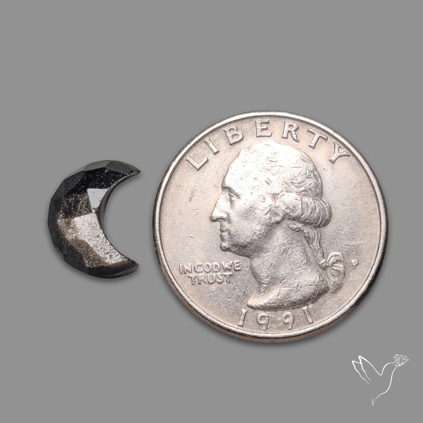 Rose Cut Silversheen Obsidian Crescent
