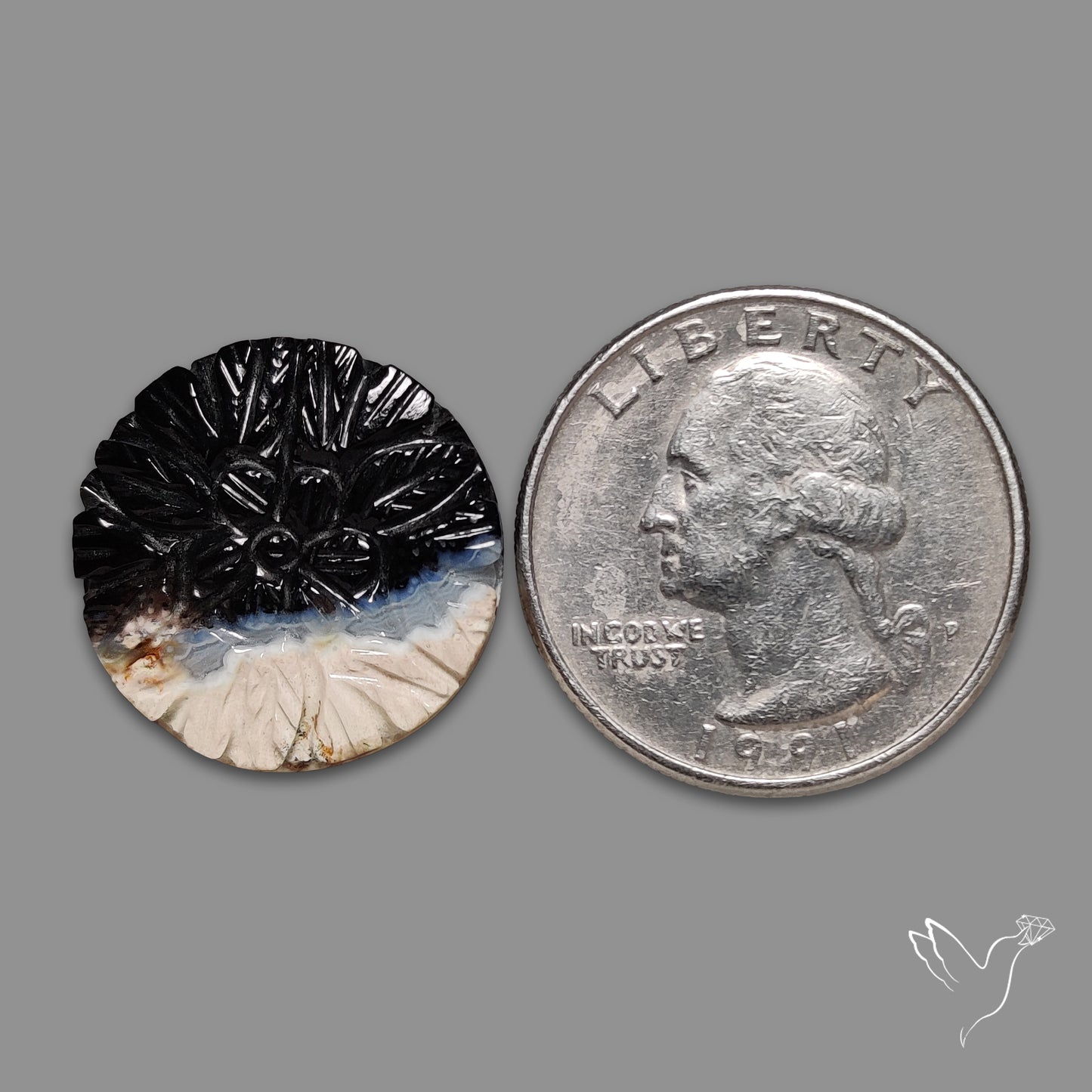 Indonesian Palmroot Agate Flower Carving