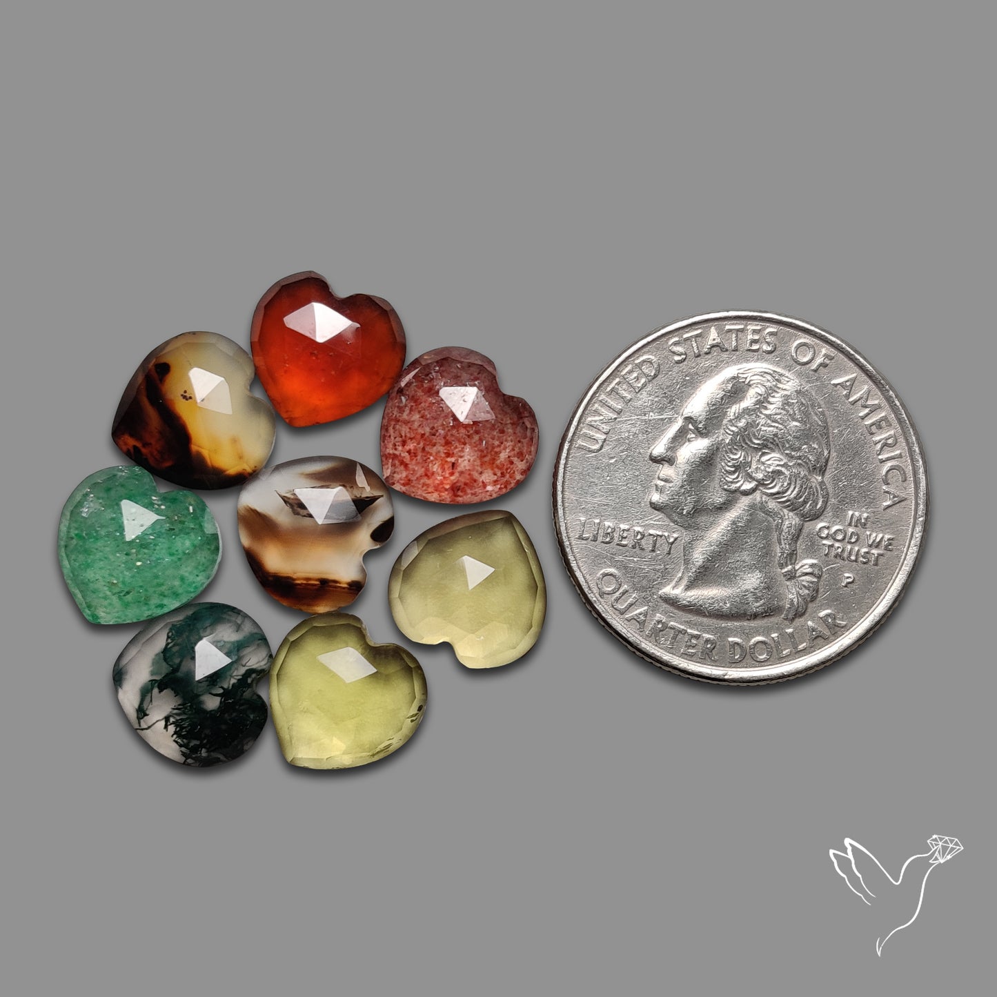 Rose Cut Mix Gemstone Hearts Lot