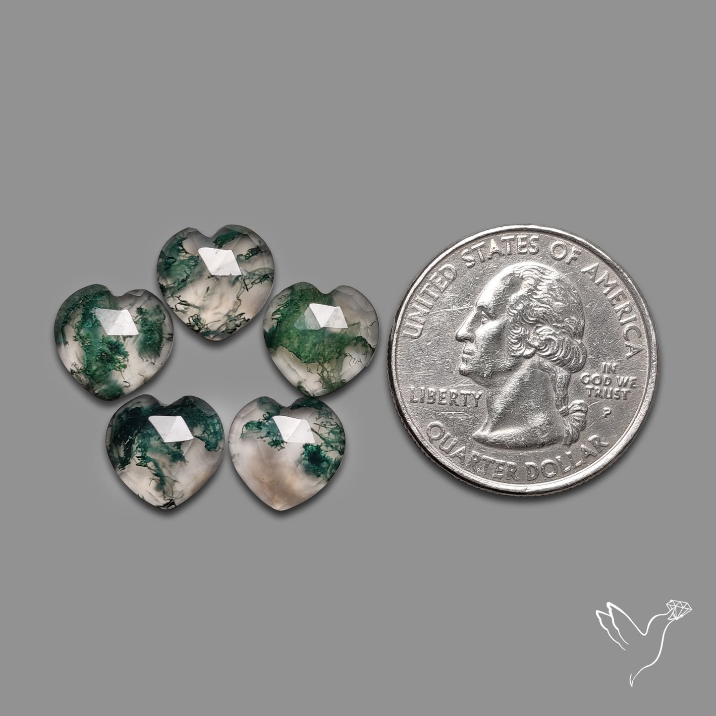 Rose Cut Moss Agate Hearts Lot