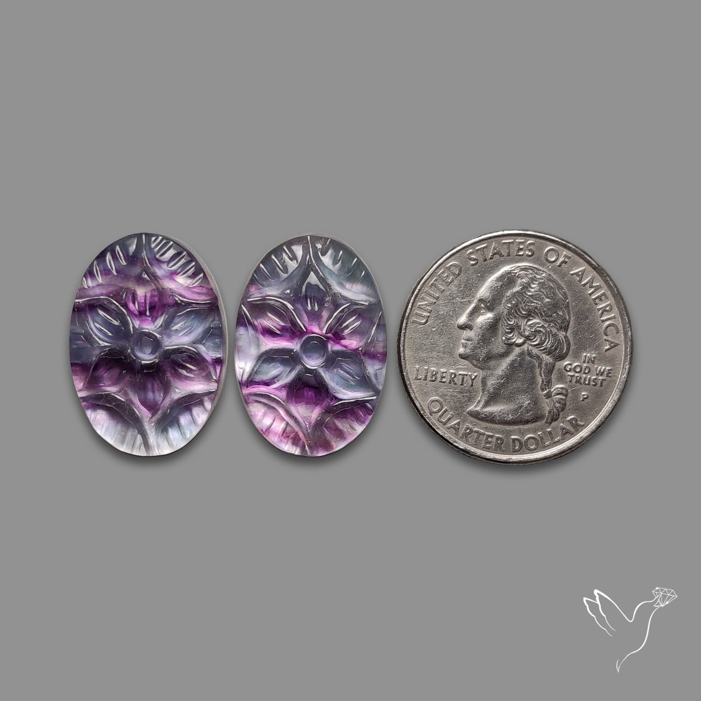 Mughal Carving Belgian Fluorite With Mother Of Pearl Doublets Pair