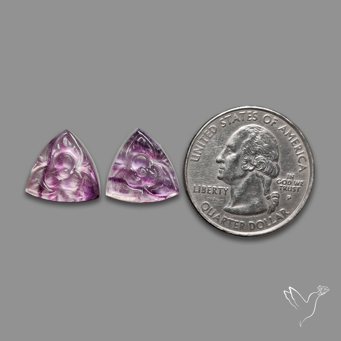 Mughal Carving Belgian Fluorite With Mother Of Pearl Doublets Pair