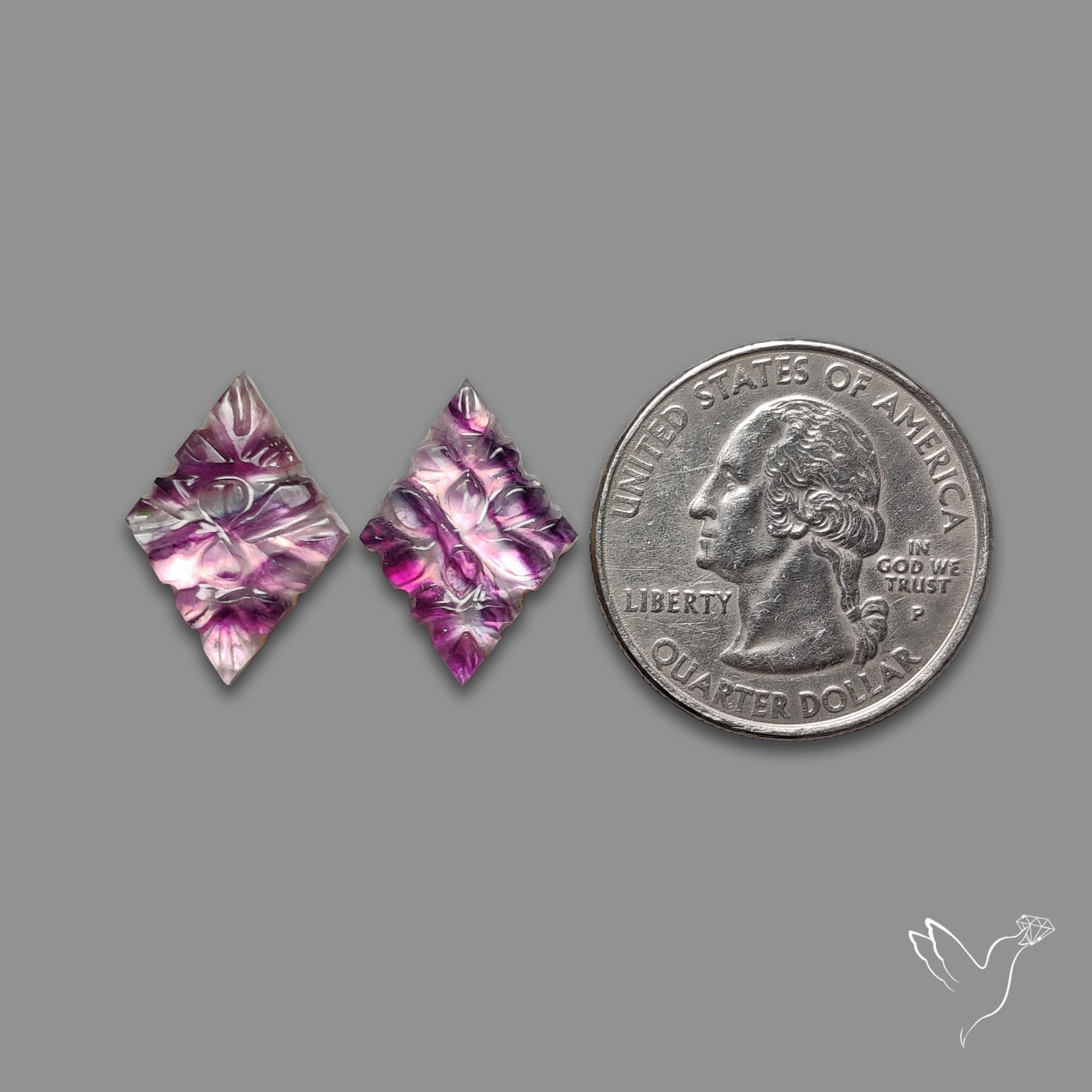 Mughal Carving Belgian Fluorite With Mother Of Pearl Doublets Pair