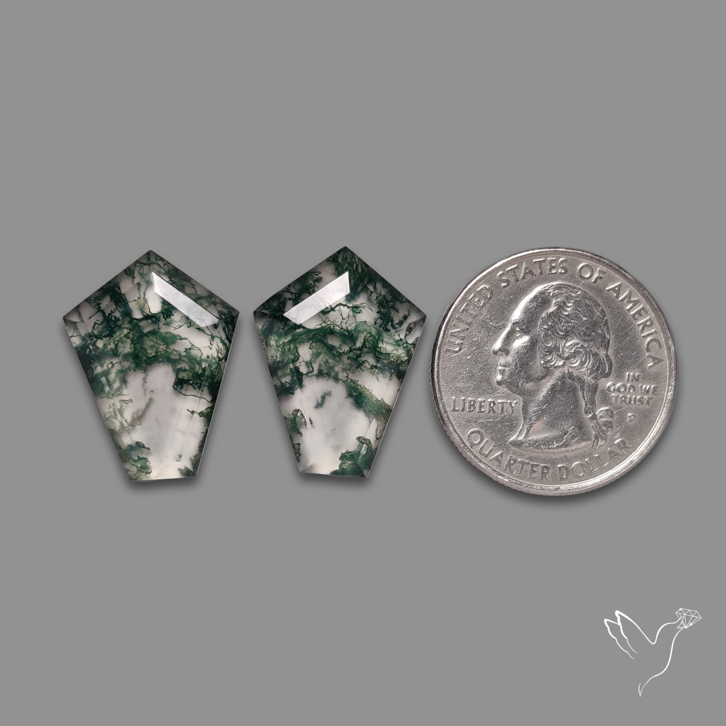 Step Cut Moss Agate Doublets Pair with Quartz