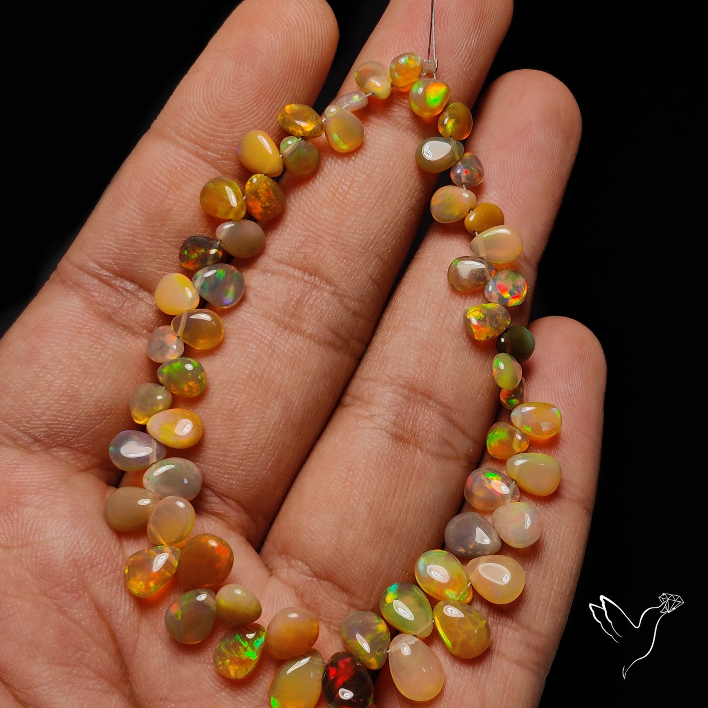 Natural Dark Ethiopian Opal Beads Flat Drops Plain Double Sided Cabochon