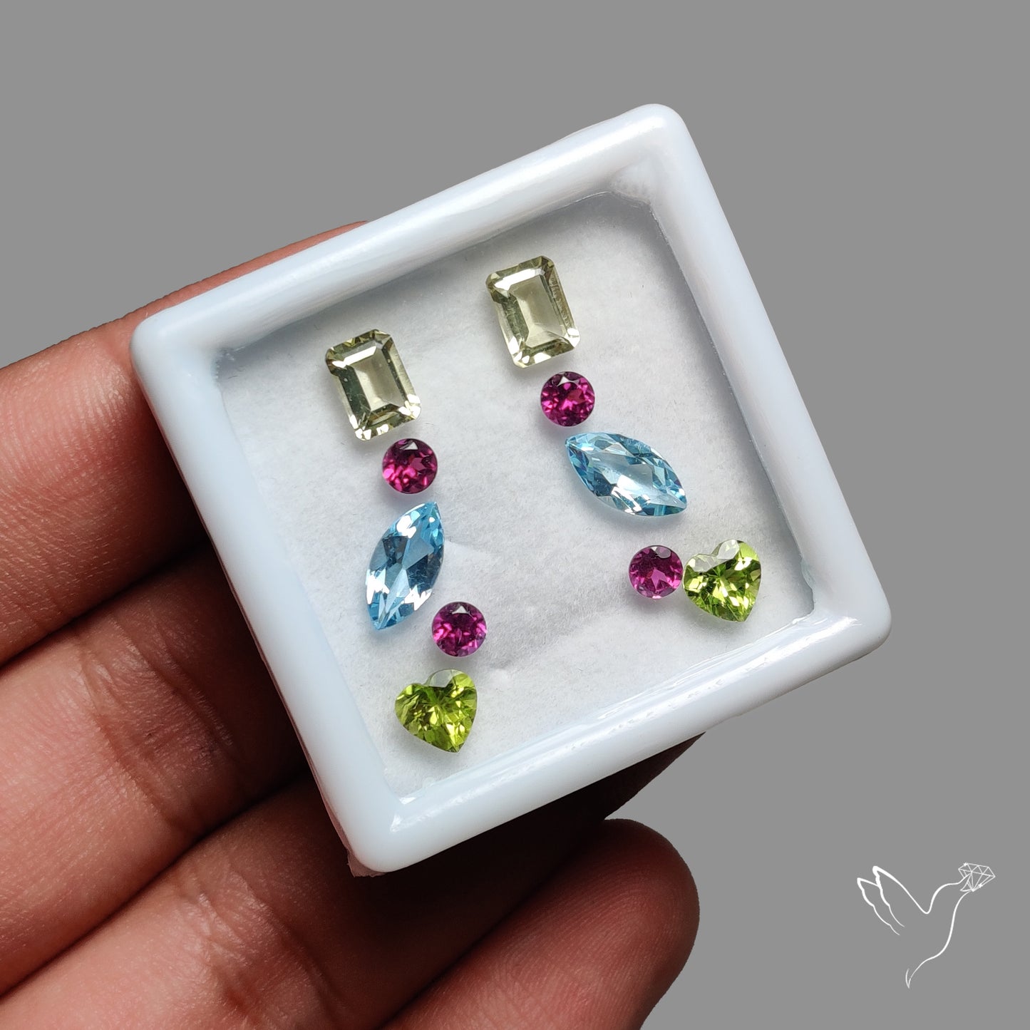 Faceted Blue Topaz, Peridot, Lemon Quartz and Rhodolite Garnet Set