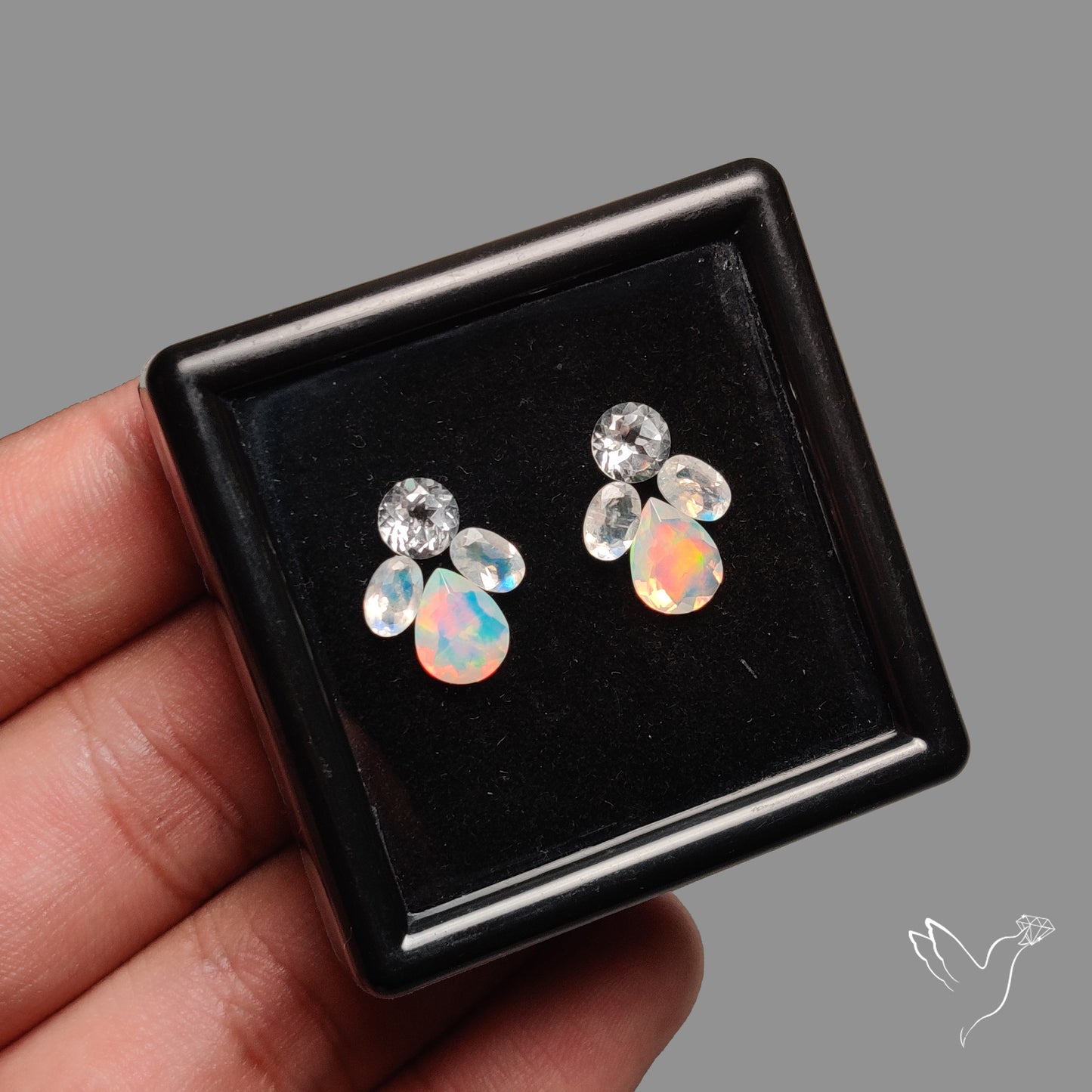 Faceted Clear Quartz, Ethiopian Opals With Rainbow Moonstones Set