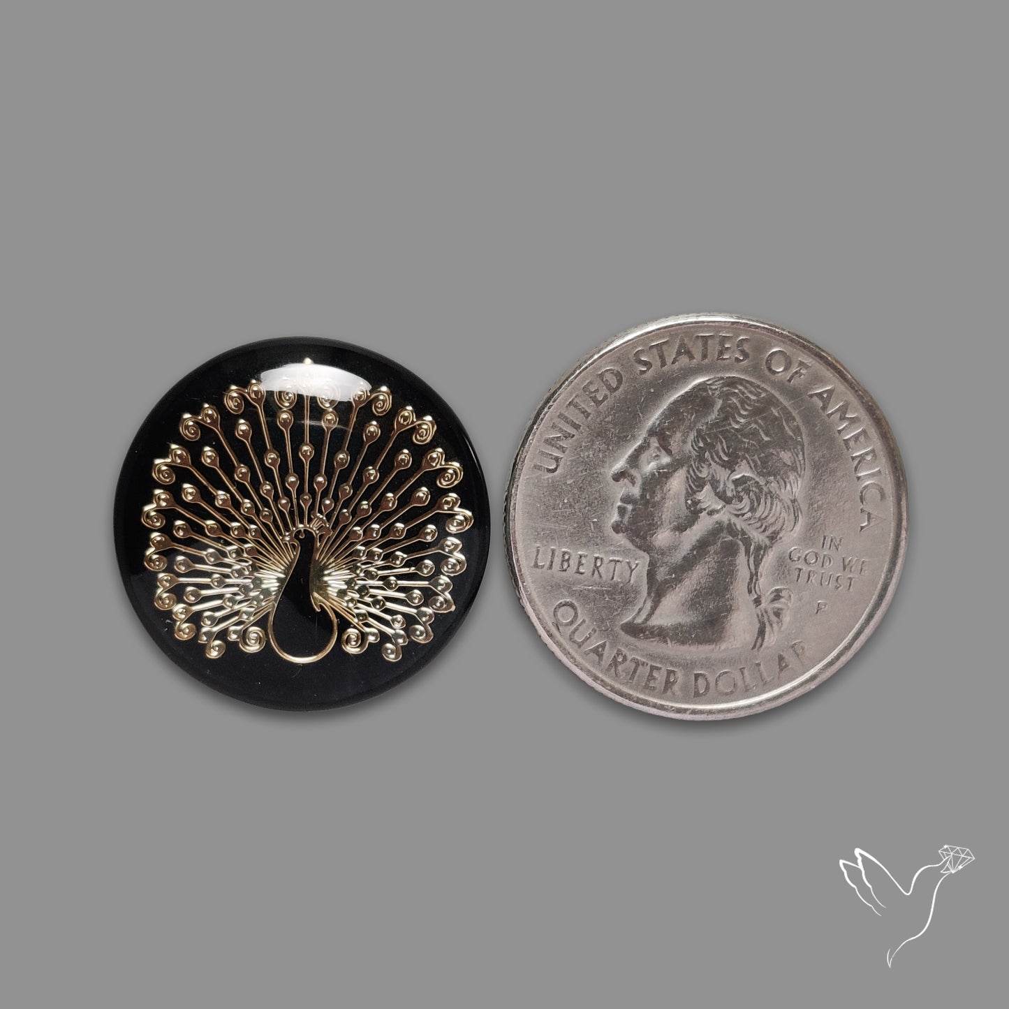 Gilded Peacock inlay in Black Onyx