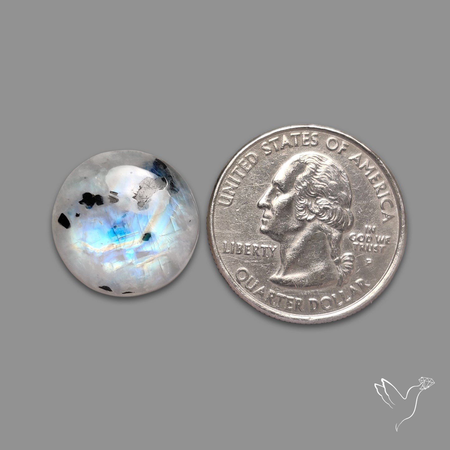 Rainbow Moonstone With Black Tourmaline Inclusions Cabochon