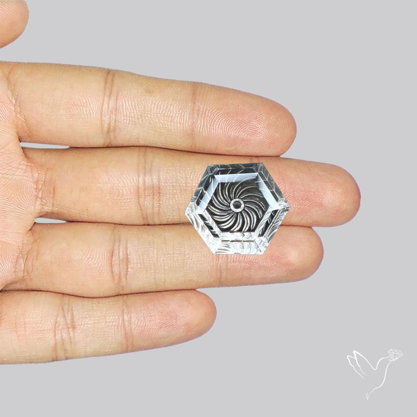 Faceted Himalayan Quartz Intaglio Reverse Carving Fantasy Cut