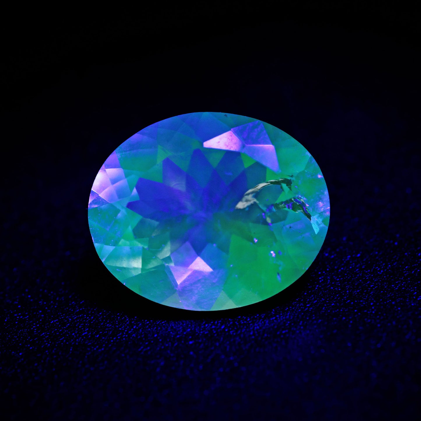 Hyalite Opal Faceted Fluorescent under UV Light