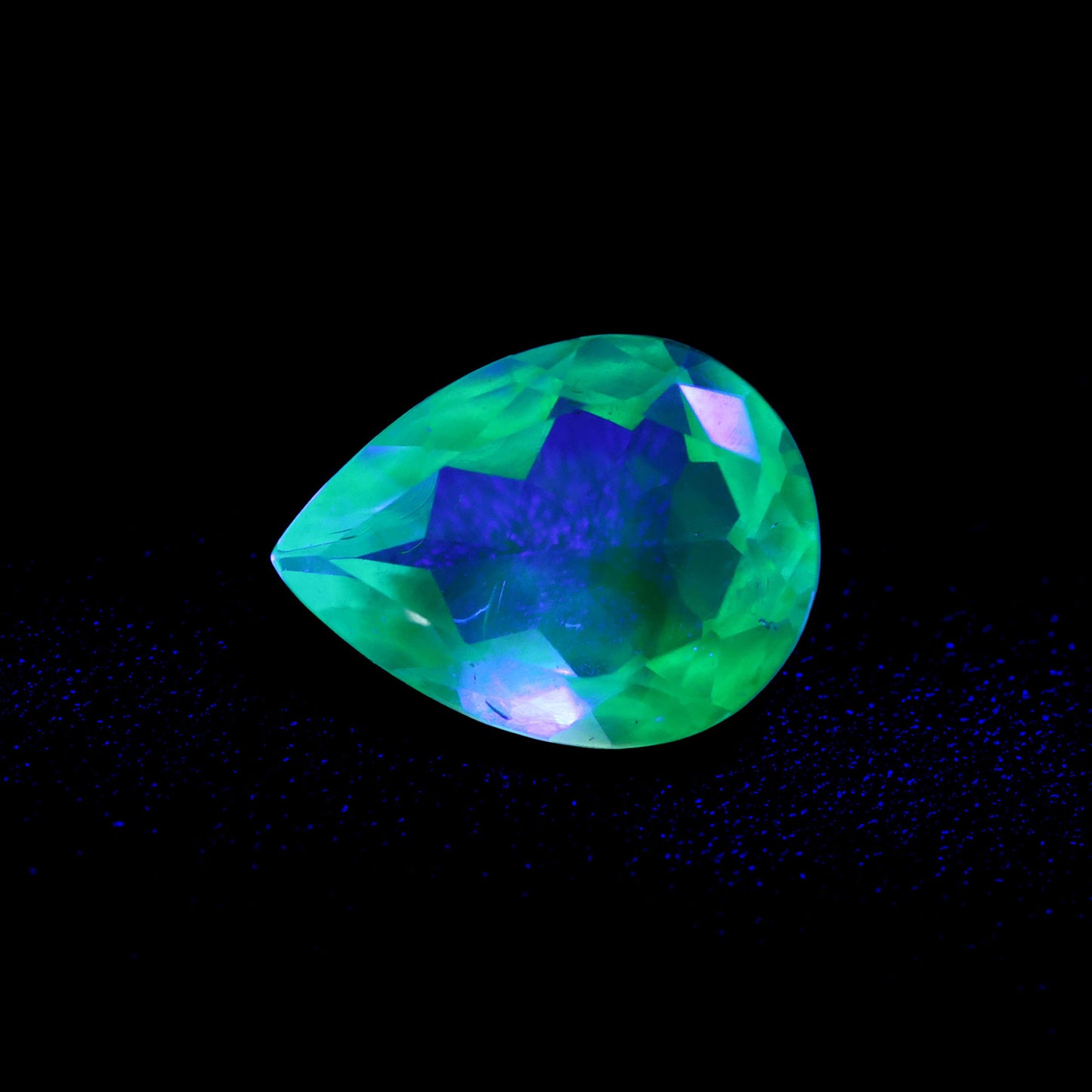 Hyalite Opal Faceted Fluorescent under UV Light