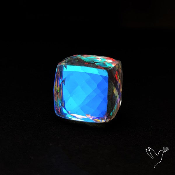 Checkerboard Cut Aura Quartz Cube Dice