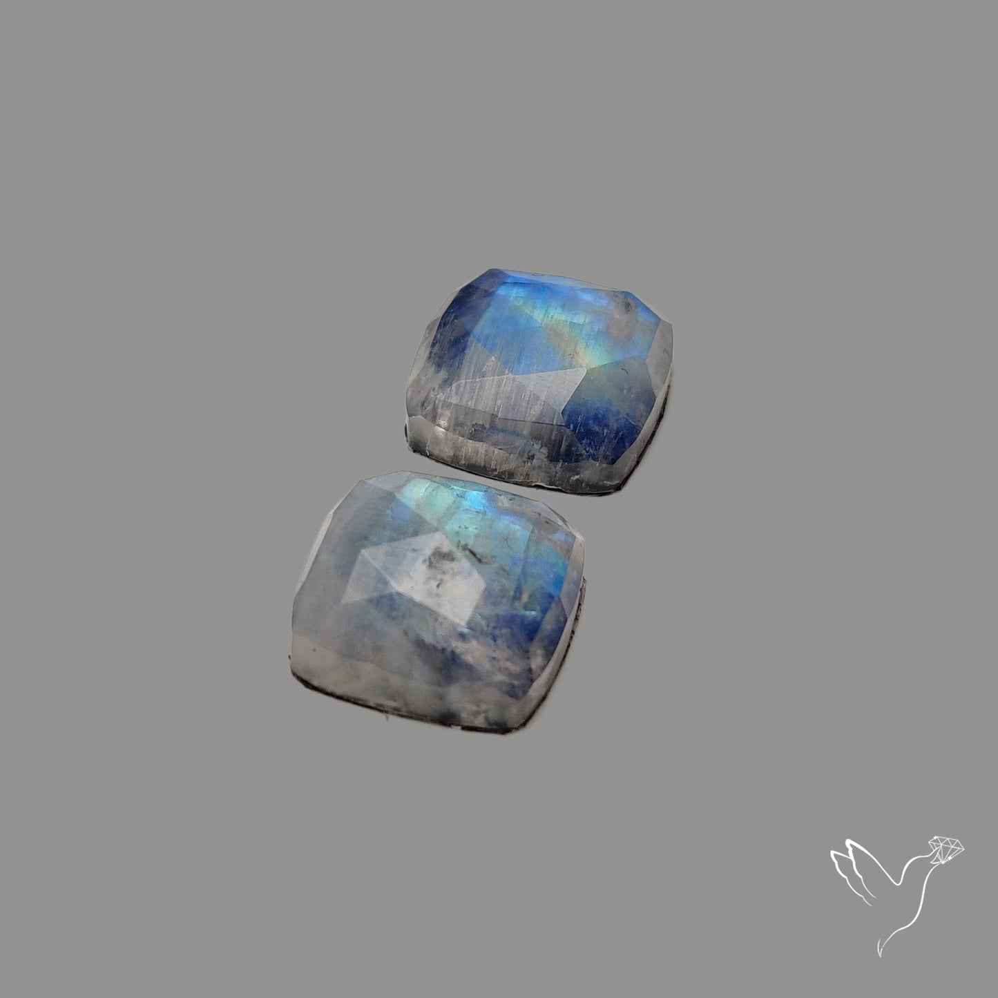 Rose Cut Rainbow Moonstone Pair