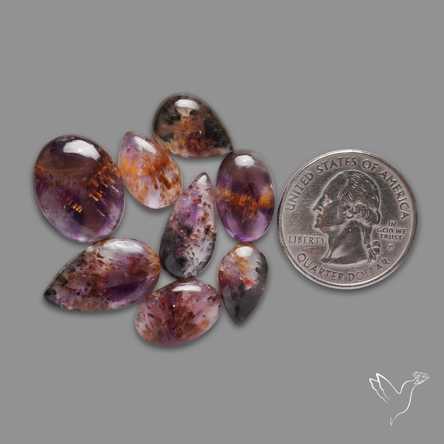 Cacoxenite In Amethyst Cabochons Lot