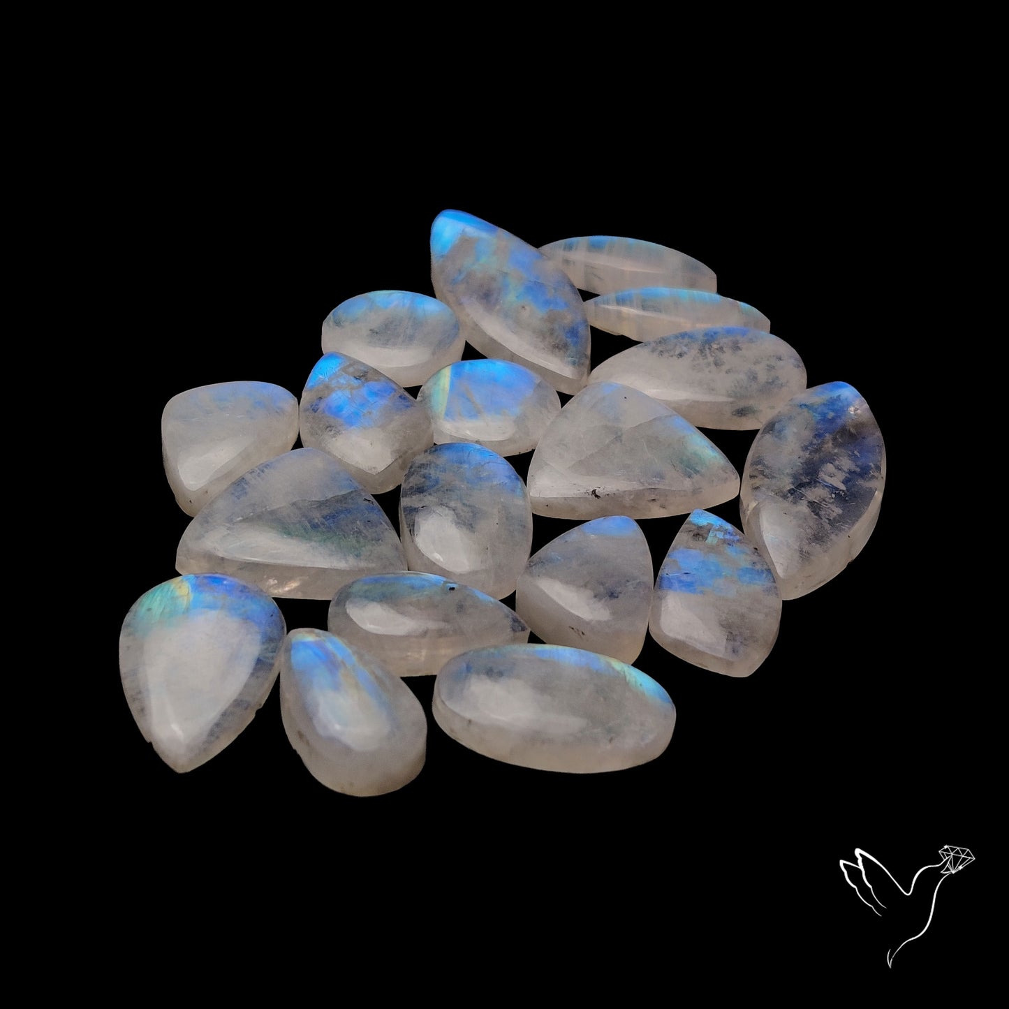 Rainbow Moonstone Cabochons Pair Lot