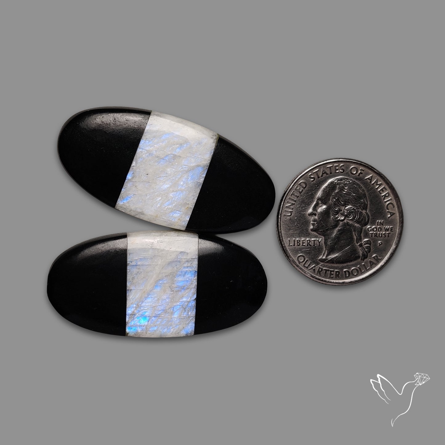 Russian Belomorite Moonstone Inlay Black Onyx Lot