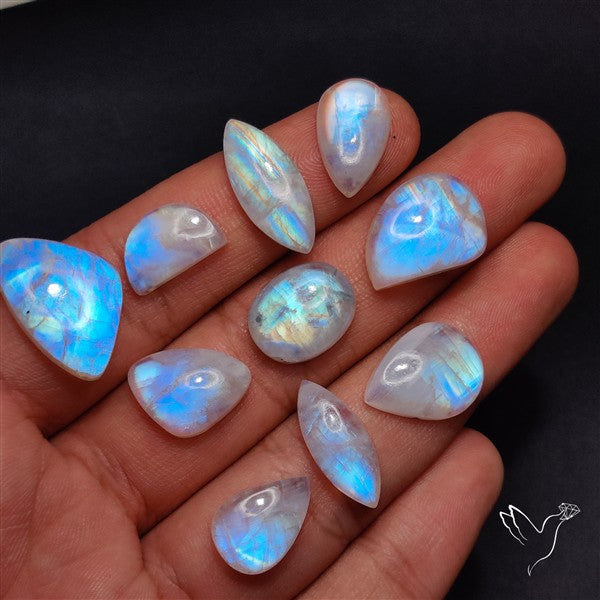 100 Grams Rainbow Moonstone Cabochons Bulk Lot