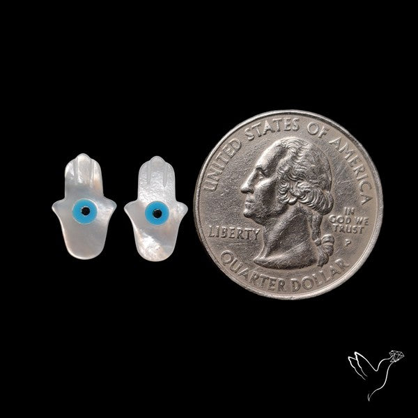 Mother Of Pearl Evil Eye Inlay Hamsa Carving Pair