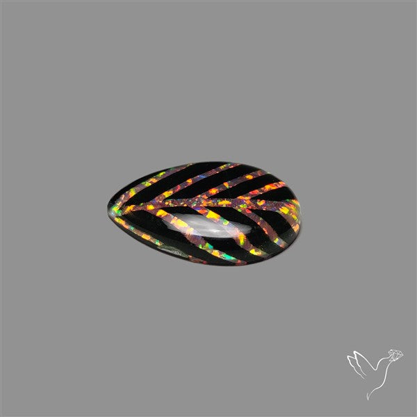 Aurora Opal Inlay Black Onyx Leaf Doublet