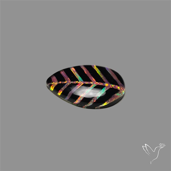 Aurora Opal Inlay Black Onyx Leaf Doublet