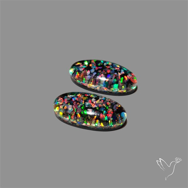 Crushed Opal Inlay In Quartz Doublets Pair