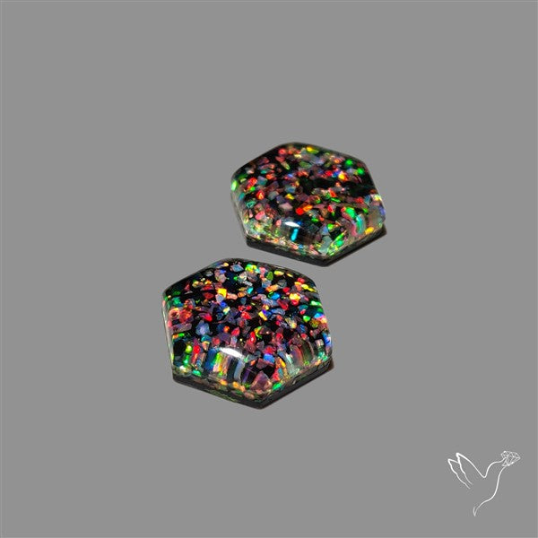 Crushed Opal Inlay In Quartz Doublets Pair