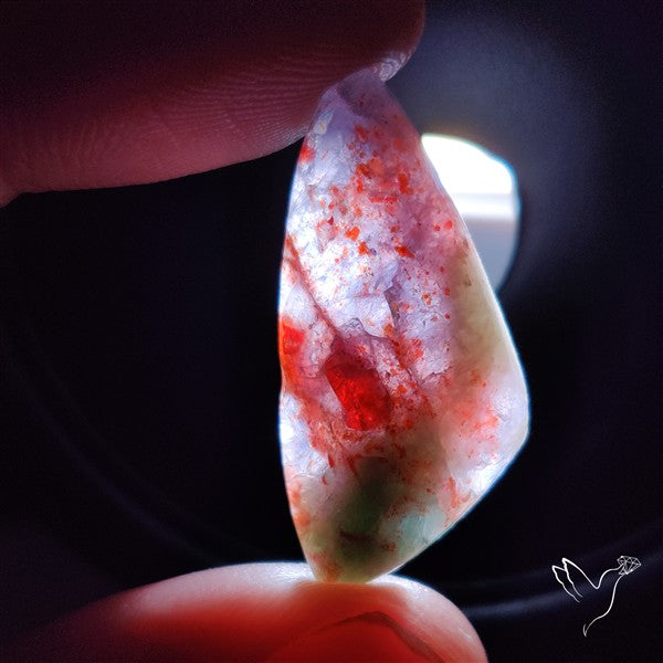 Bloodshot Iolite Sunstone Cabochon with Green Tourmaline Inclusion