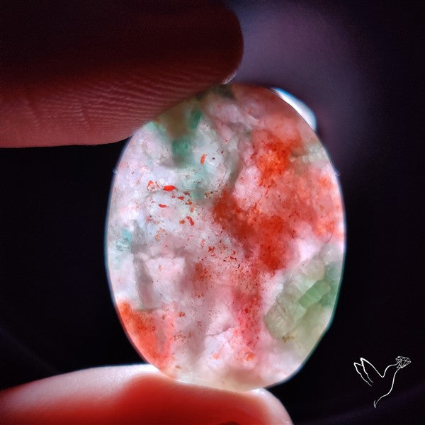 Bloodshot Iolite Sunstone Cabochon with Green Tourmaline Inclusion